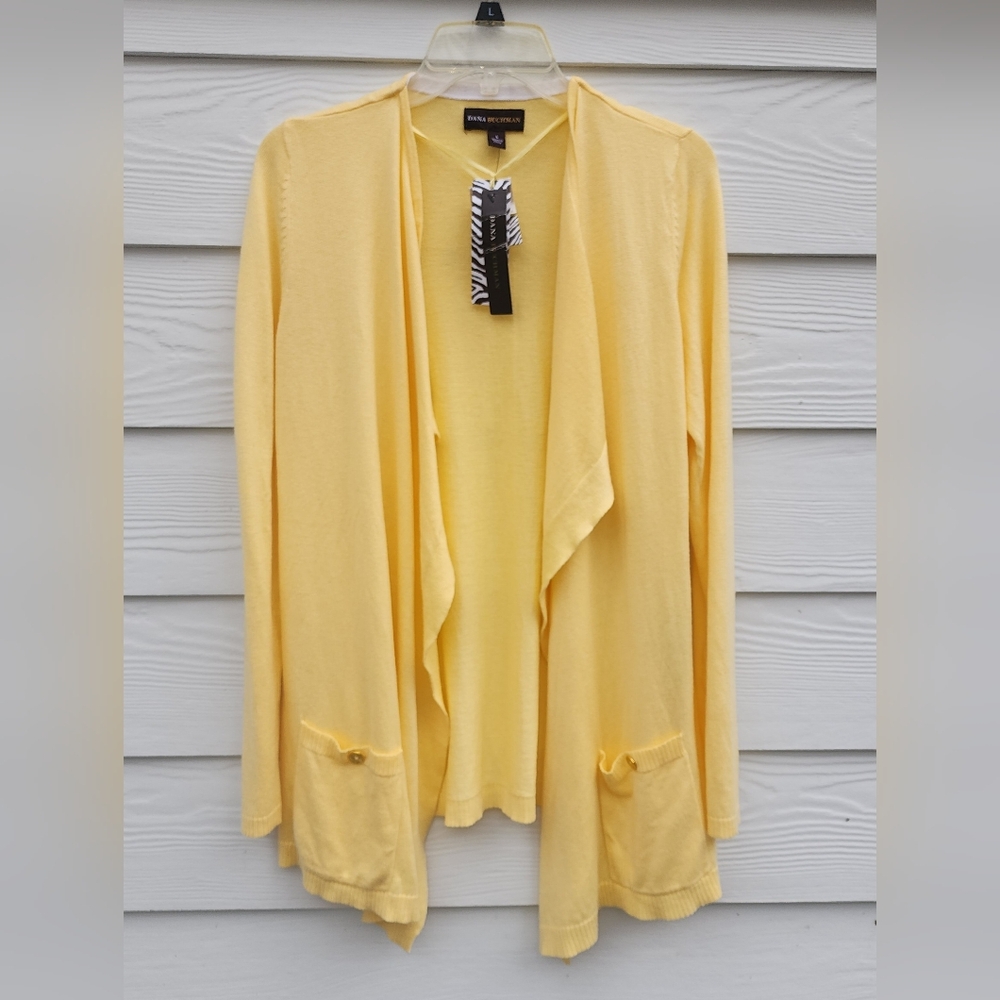 L Dana Buchman Yellow Women's Openfront Sweater Cardigan